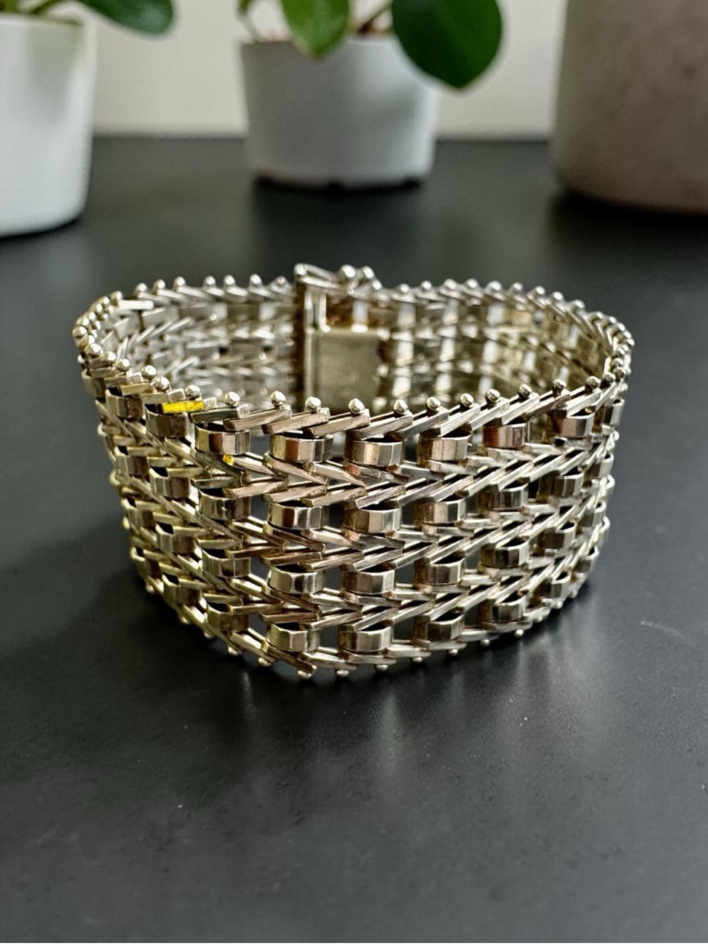 MILOR ITALY 1" WIDE BASKETWEAVE MESH BRACELET 925 Sterling Silver 36.8 gram 7”